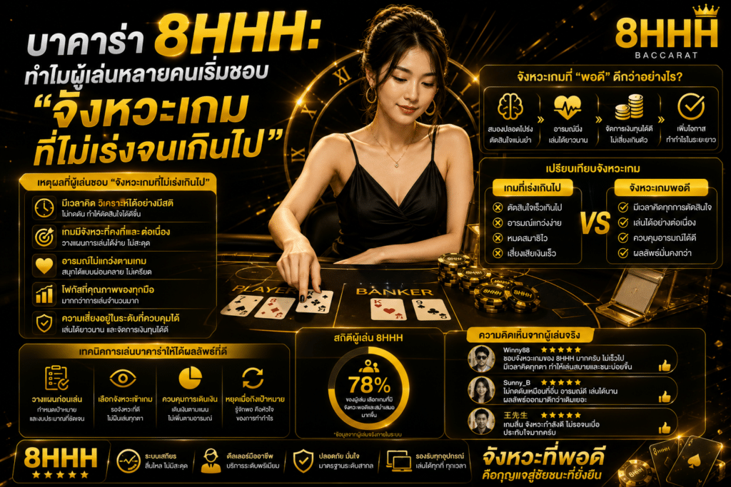 บาคาร่า 8HHH: ทำไมผู้เล่นหลายคนเริ่มชอบ “จังหวะเกมที่ไม่เร่งจนเกินไป”